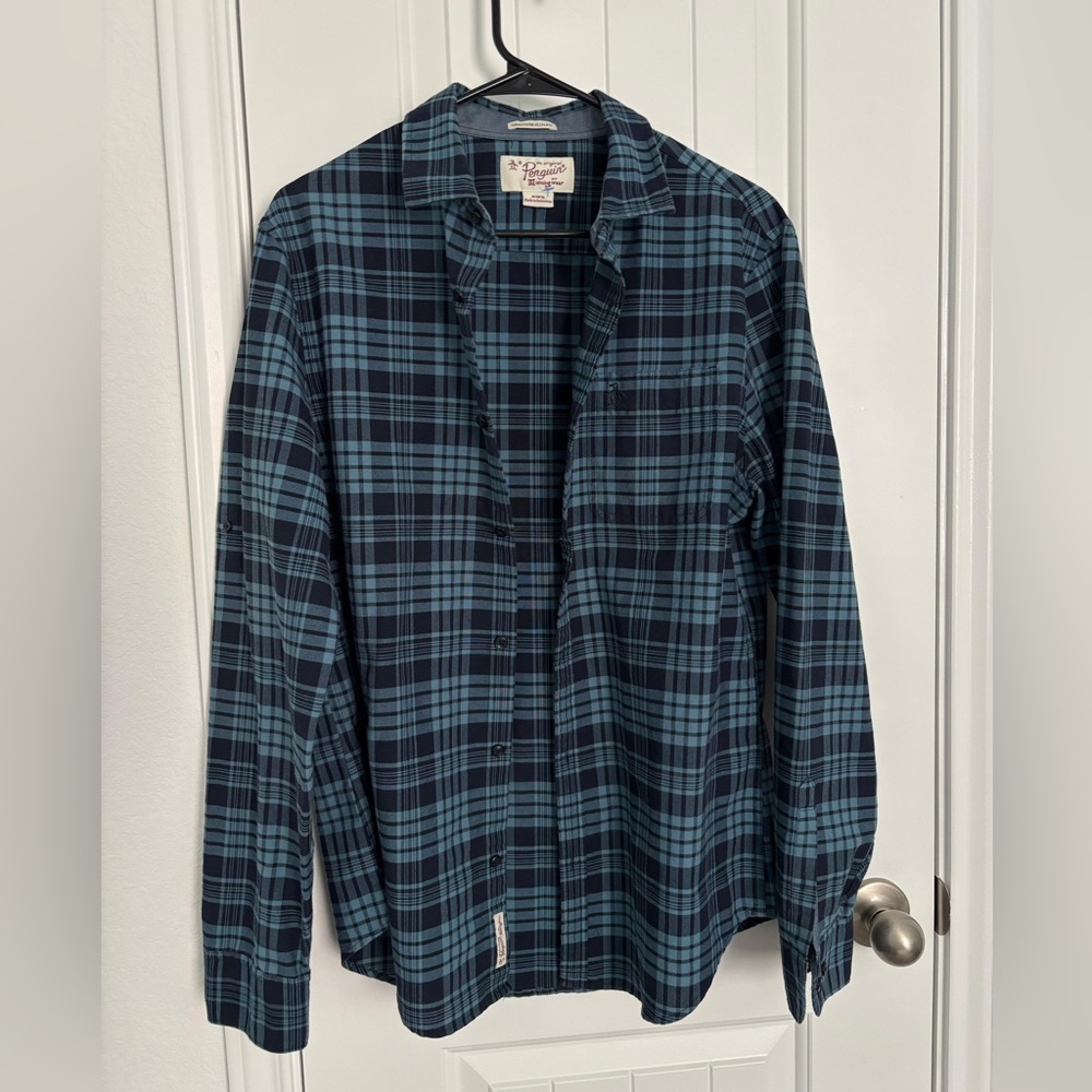 Original Penguin Navy and Light Blue Plaid Shirt